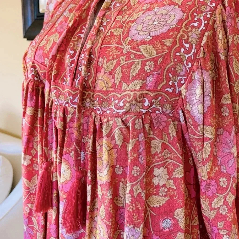 Rachel Zoe Floral Peasant Blouse NWT Small Deep Pink 3/4 Sleeve - Picture 3 of 11